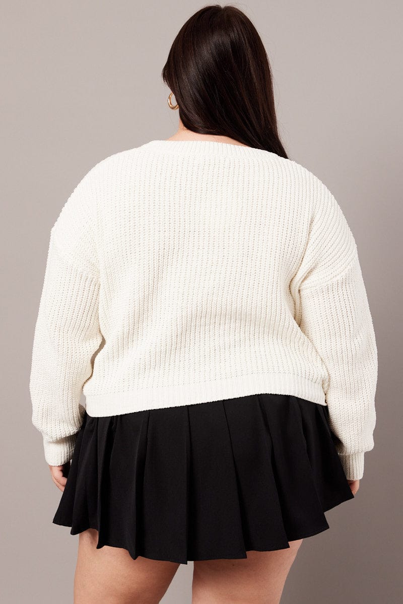 White Knit Jumper Long Sleeve Crew Neck for YouandAll Fashion