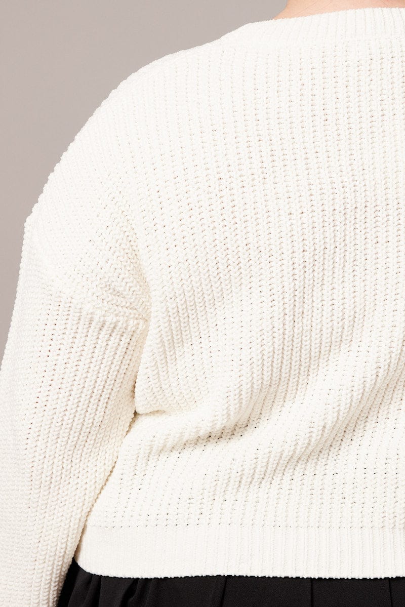 White Knit Jumper Long Sleeve Crew Neck for YouandAll Fashion