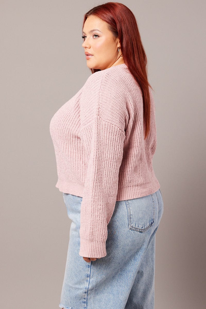 Pink Knit Jumper Long Sleeve Crew Neck for YouandAll Fashion