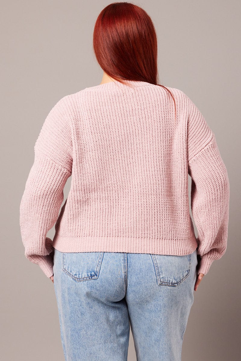 Pink Knit Jumper Long Sleeve Crew Neck for YouandAll Fashion