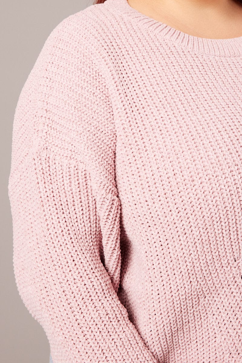 Pink Knit Jumper Long Sleeve Crew Neck for YouandAll Fashion