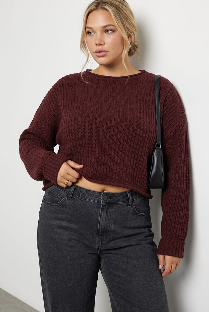 Brown Chenille Knit Jumper Long Sleeve