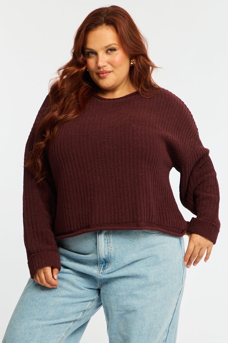 Brown Chenille Knit Jumper Long Sleeve for YouandAll Fashion