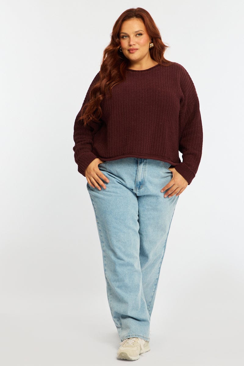 Brown Chenille Knit Jumper Long Sleeve for YouandAll Fashion