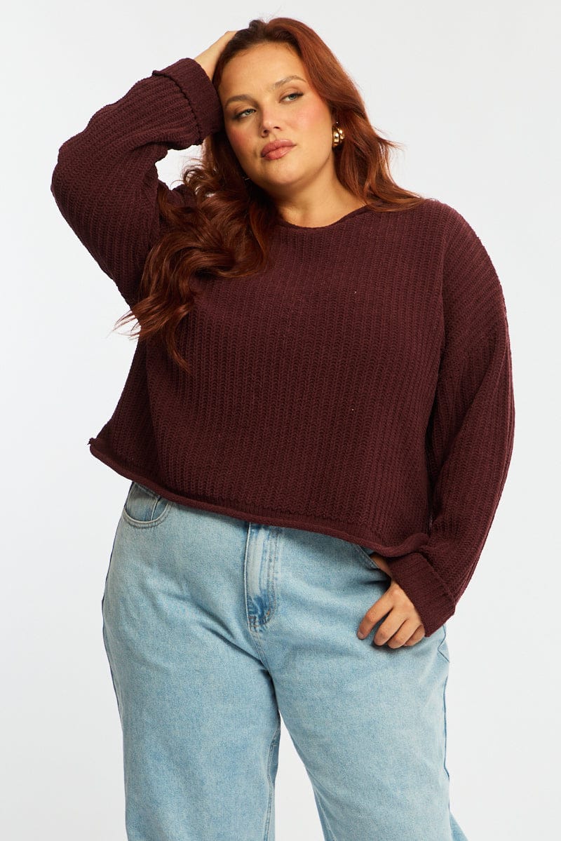 Brown Chenille Knit Jumper Long Sleeve for YouandAll Fashion