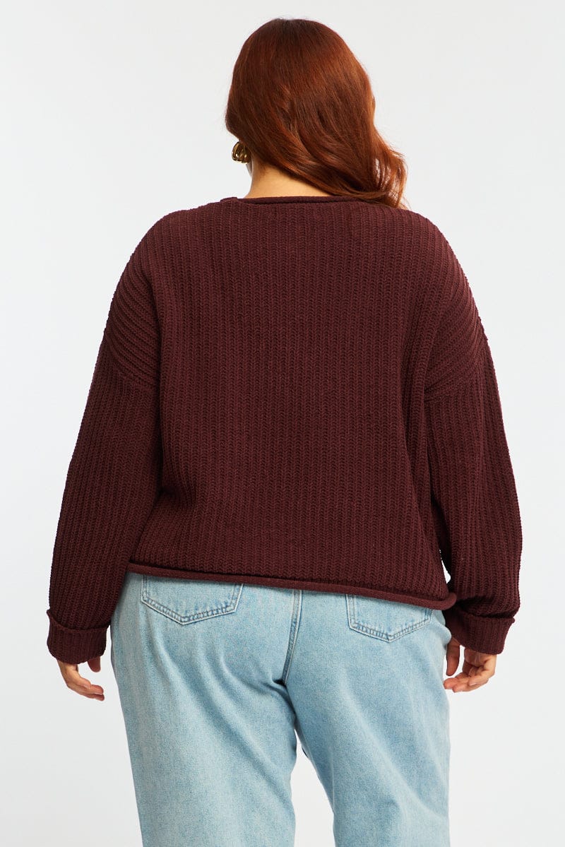 Brown Chenille Knit Jumper Long Sleeve for YouandAll Fashion