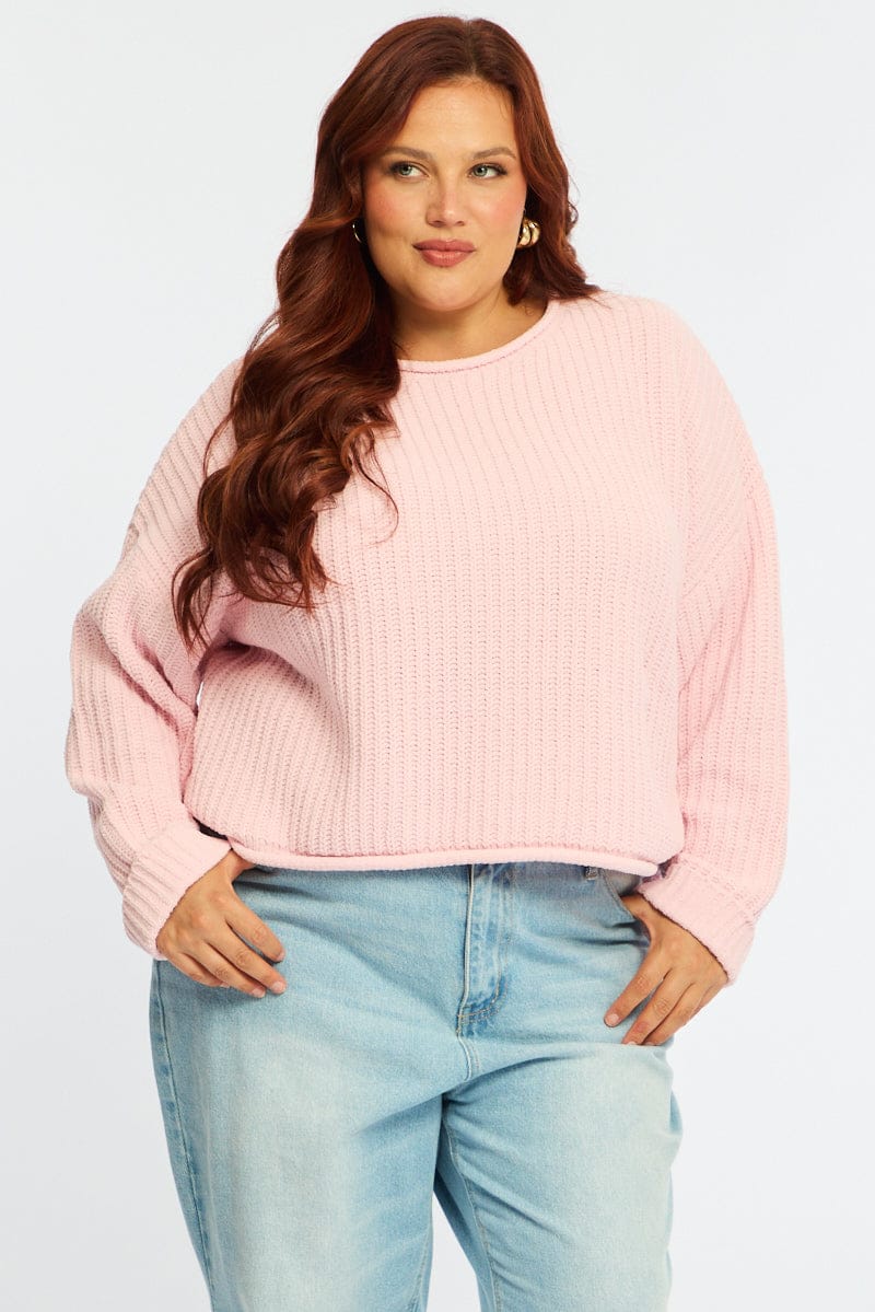 Pink Chenille Knit Jumper Long Sleeve for YouandAll Fashion