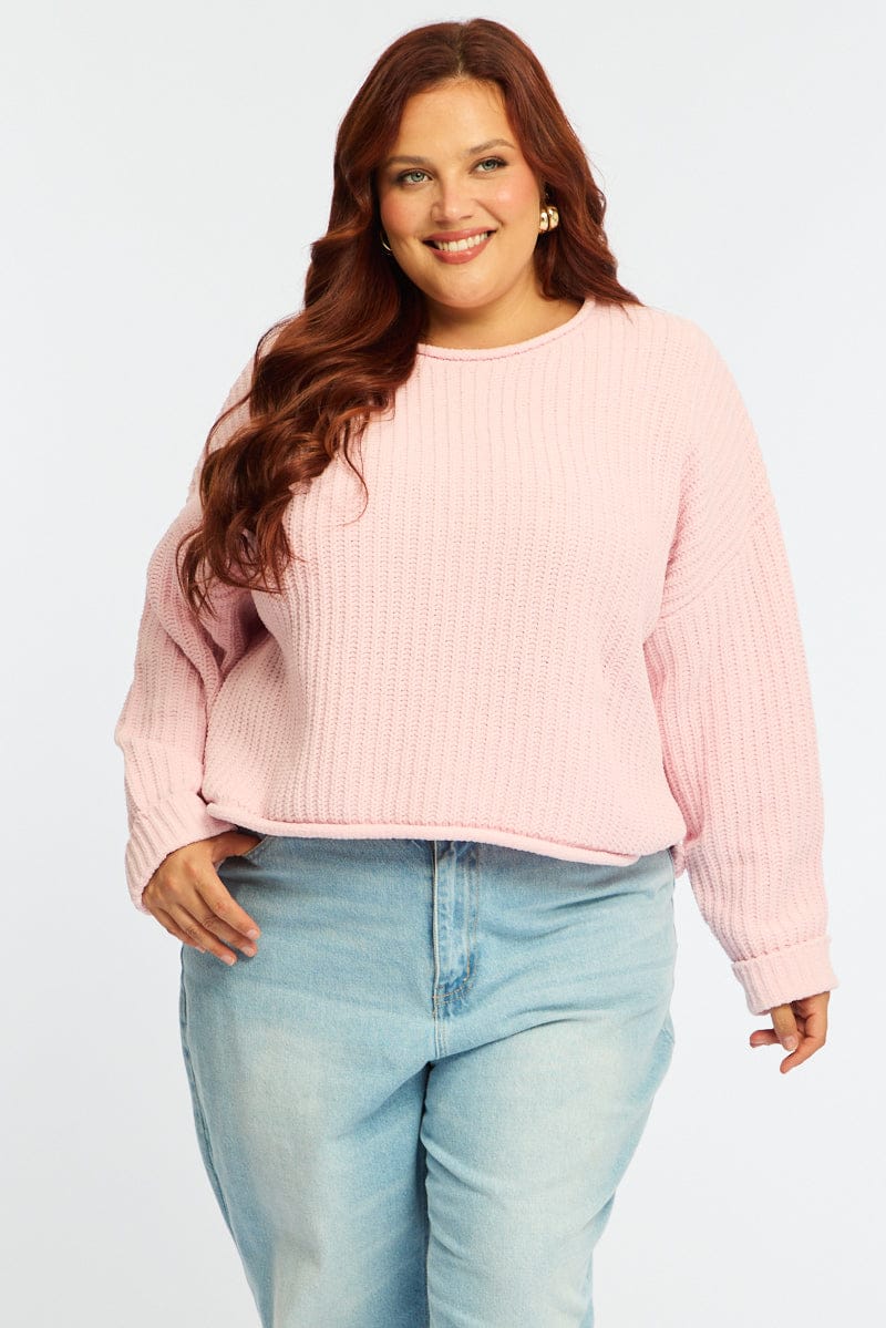 Pink Chenille Knit Jumper Long Sleeve for YouandAll Fashion
