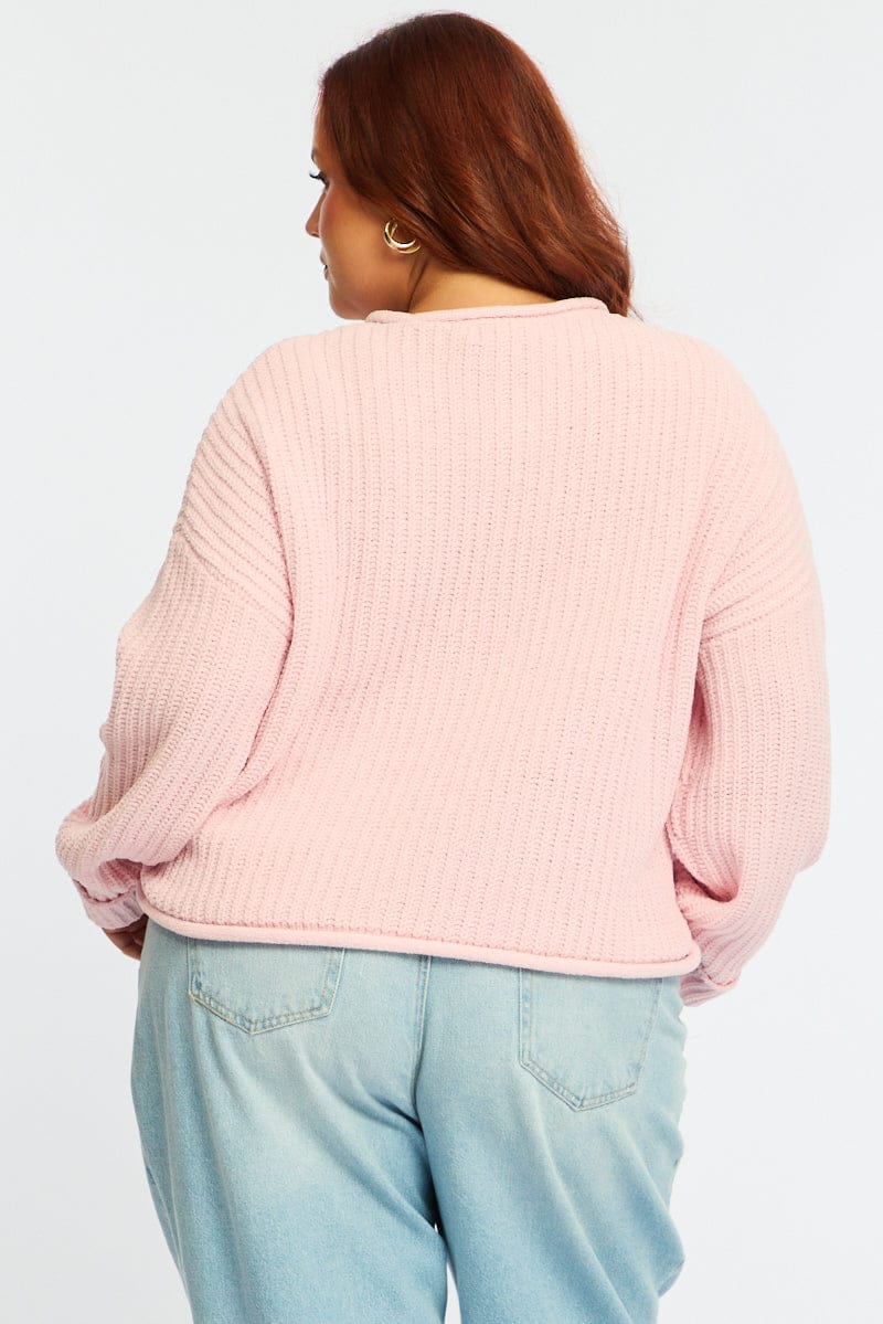Pink Chenille Knit Jumper Long Sleeve for YouandAll Fashion