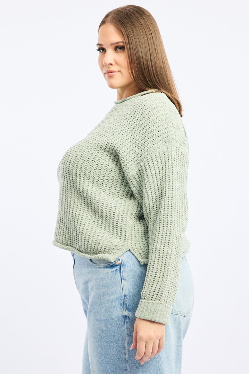 Green Chenille Knit Jumper Long Sleeve for YouandAll Fashion