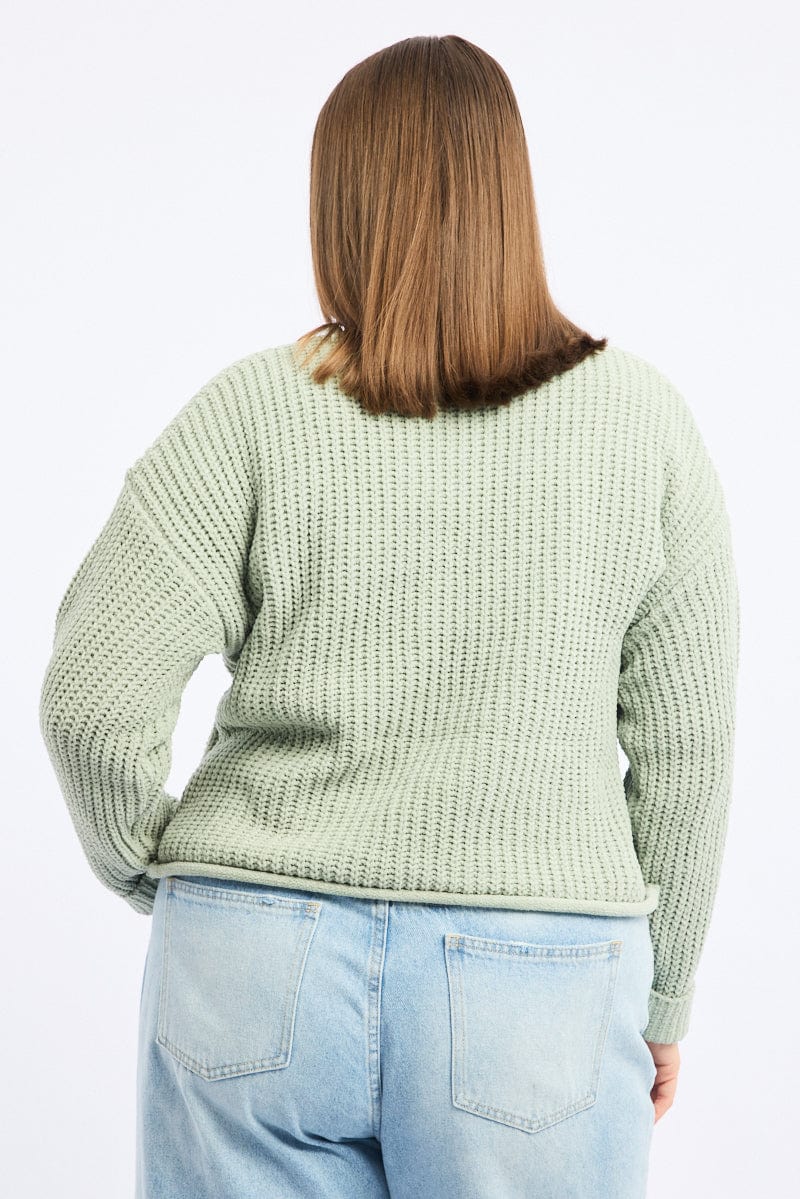 Green Chenille Knit Jumper Long Sleeve for YouandAll Fashion