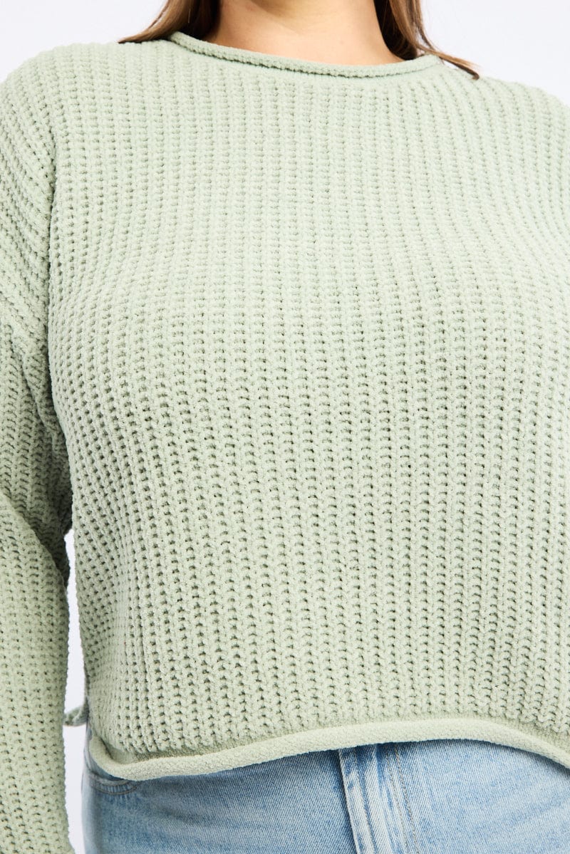 Green Chenille Knit Jumper Long Sleeve for YouandAll Fashion