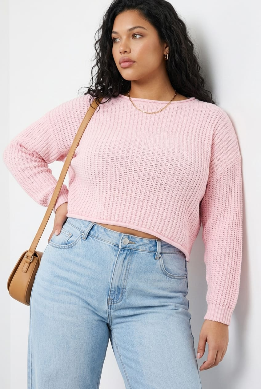 Pink Chenille Knit Jumper Long Sleeve for YouandAll Fashion