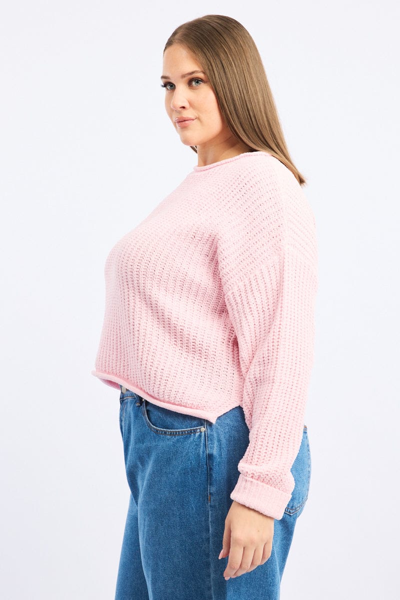 Pink Chenille Knit Jumper Long Sleeve for YouandAll Fashion