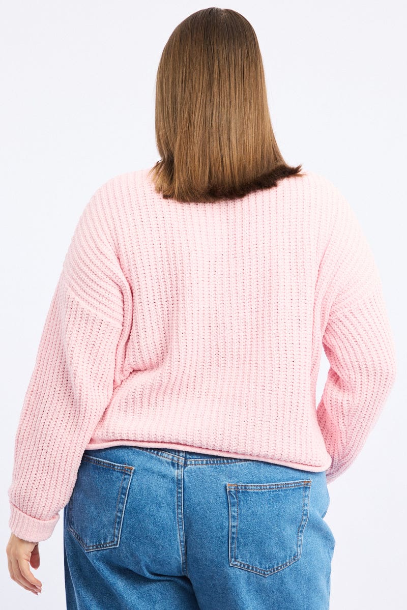 Pink Chenille Knit Jumper Long Sleeve for YouandAll Fashion