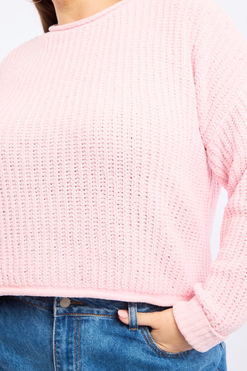 Pink Chenille Knit Jumper Long Sleeve for YouandAll Fashion