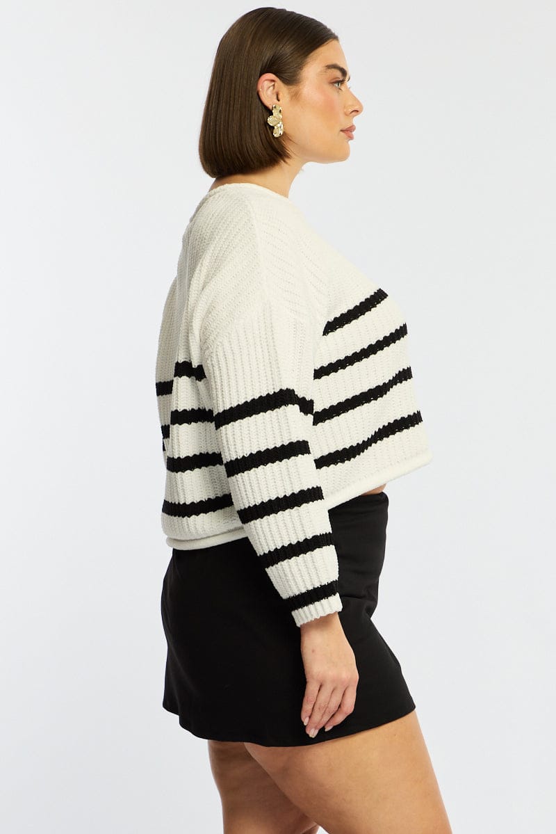 Black Stripe Chenille Knit Jumper Long Sleeve for YouandAll Fashion