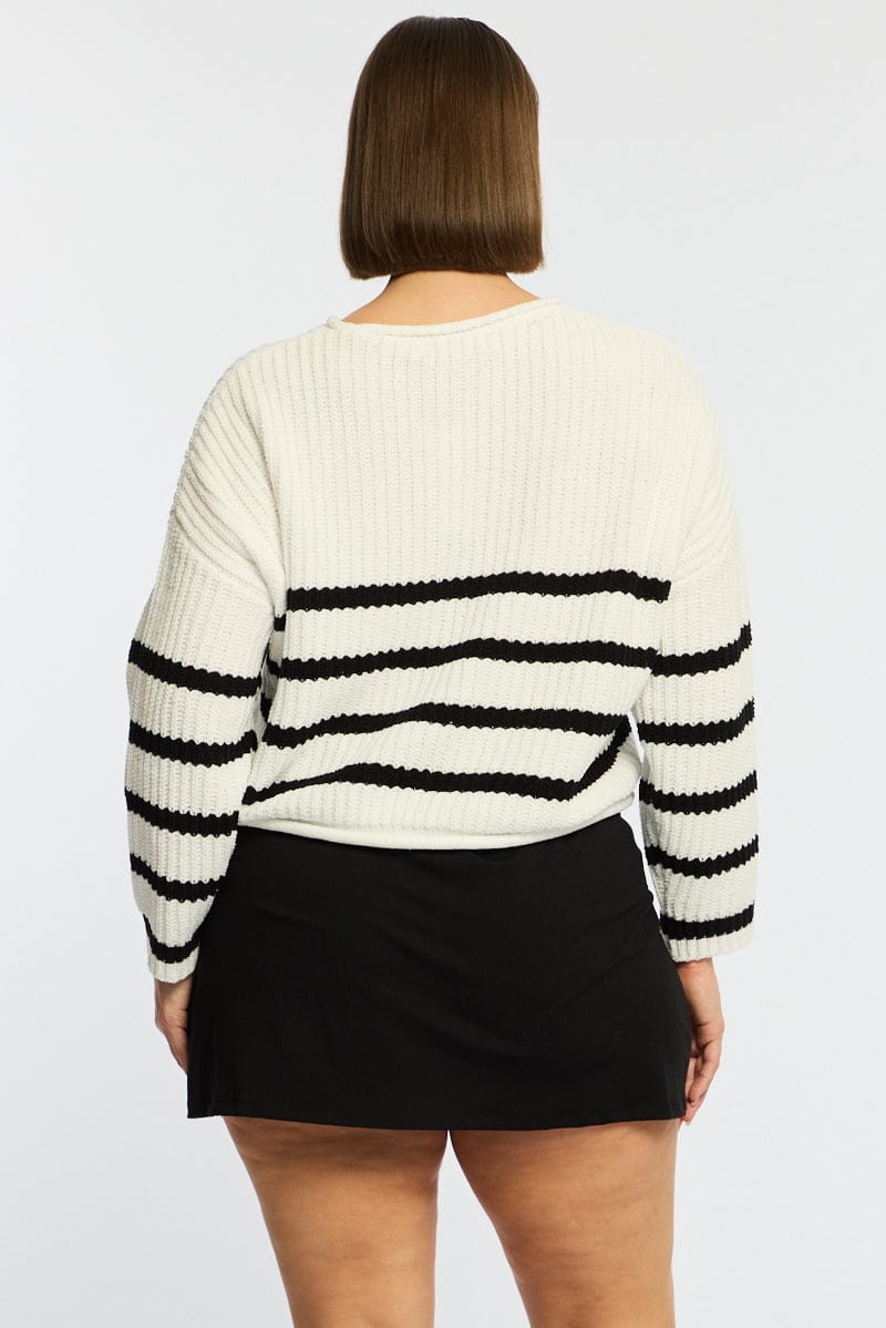 Black Stripe Chenille Knit Jumper Long Sleeve for YouandAll Fashion