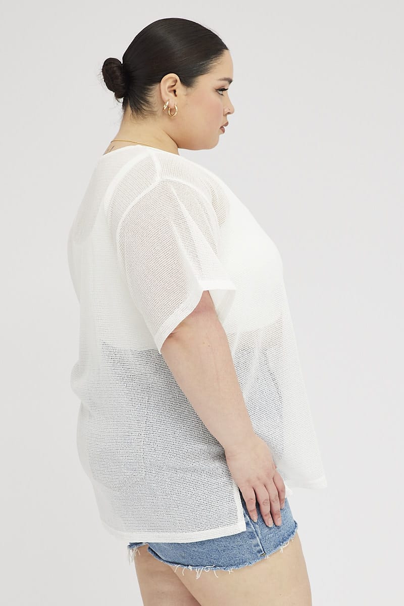 White Oversized Knit Top Short Sleeve Crew Neck for YouandAll Fashion