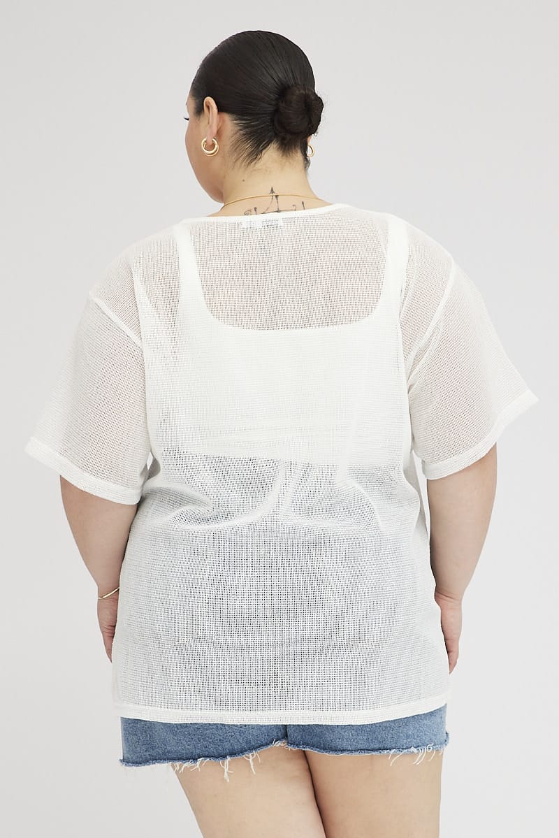 White Oversized Knit Top Short Sleeve Crew Neck for YouandAll Fashion