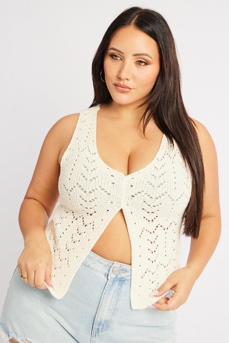 White Crochet Knit Vest for YouandAll Fashion