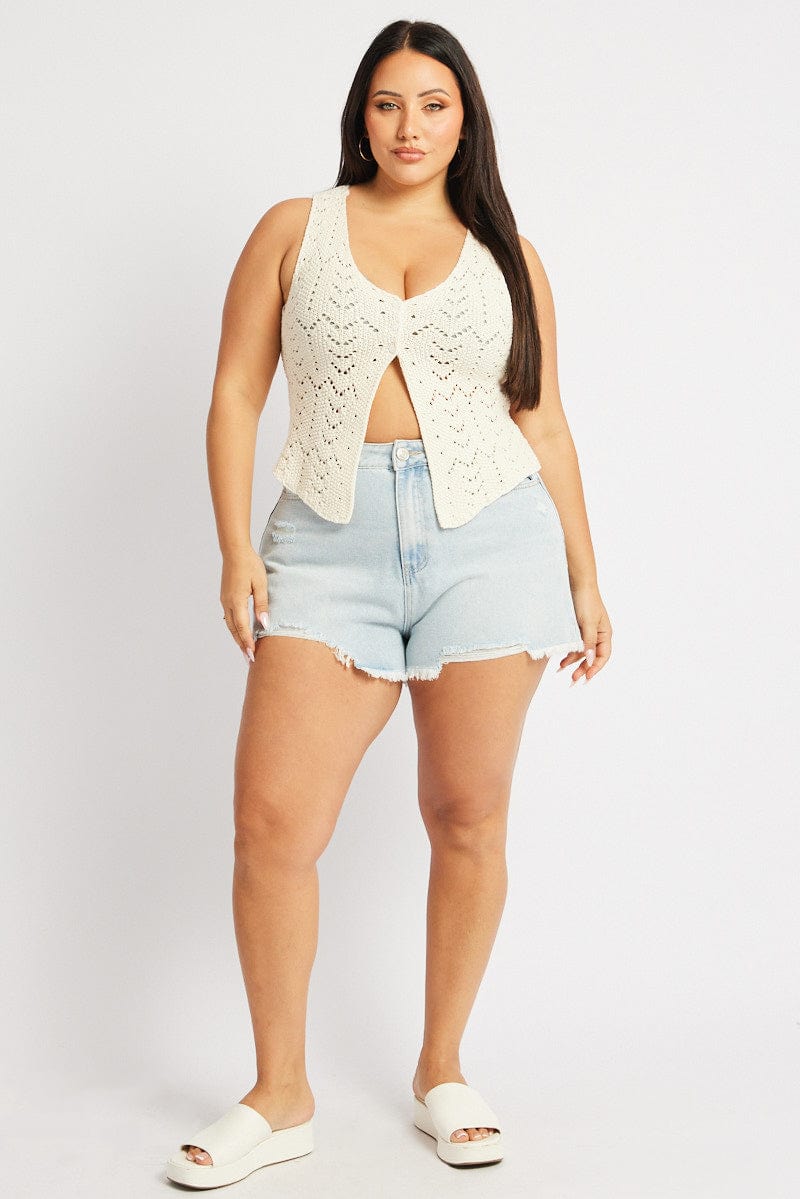 White Crochet Knit Vest You All - Main Image