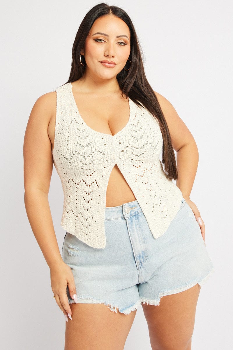 White Crochet Knit Vest for YouandAll Fashion