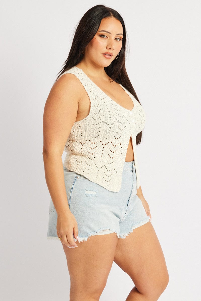 White Crochet Knit Vest for YouandAll Fashion