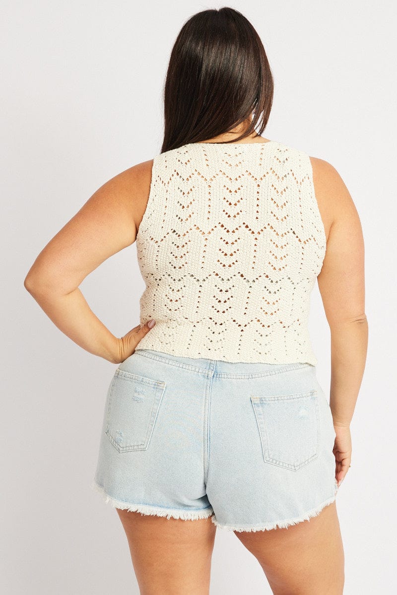 White Crochet Knit Vest for YouandAll Fashion