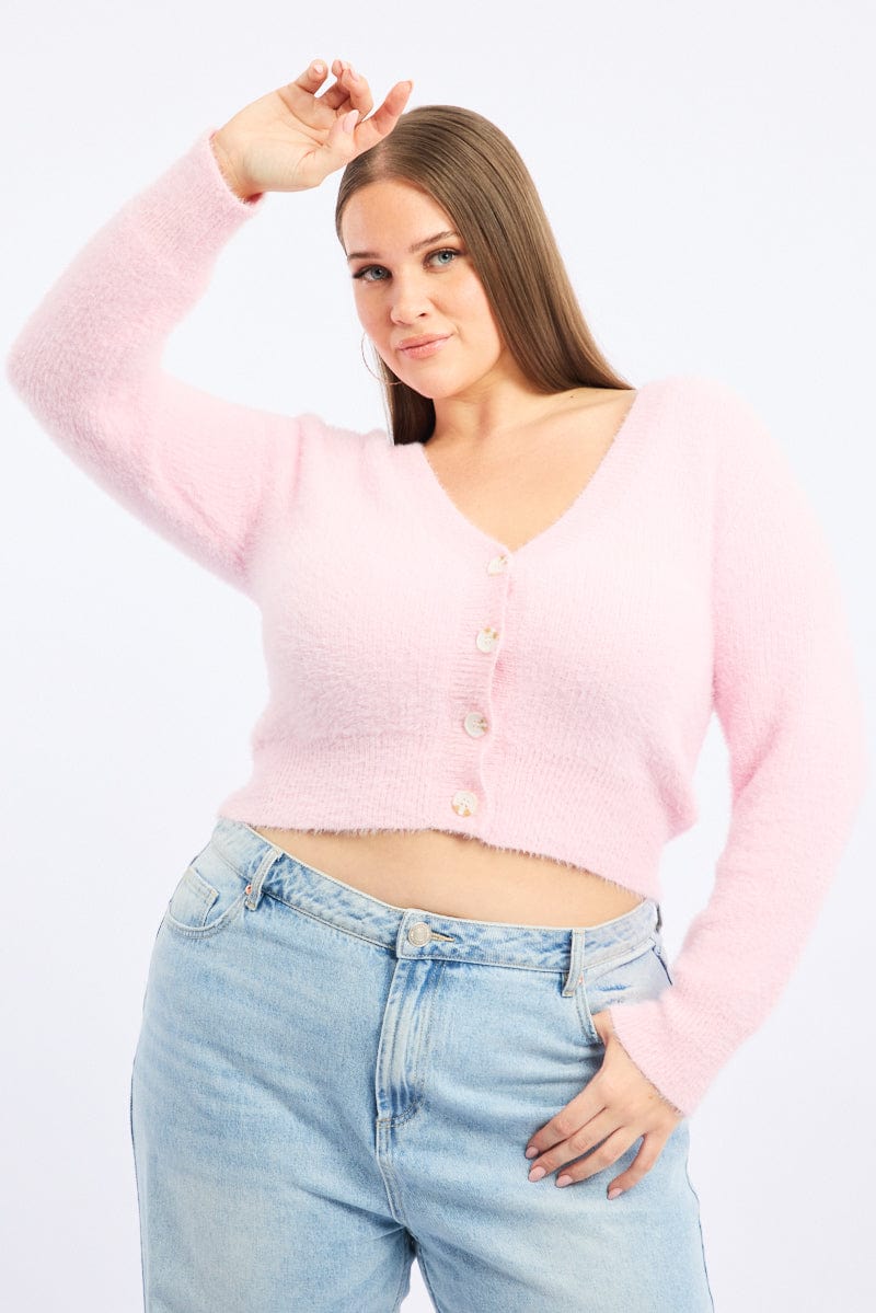 Pink Fluffy Knit Cardigan for YouandAll Fashion