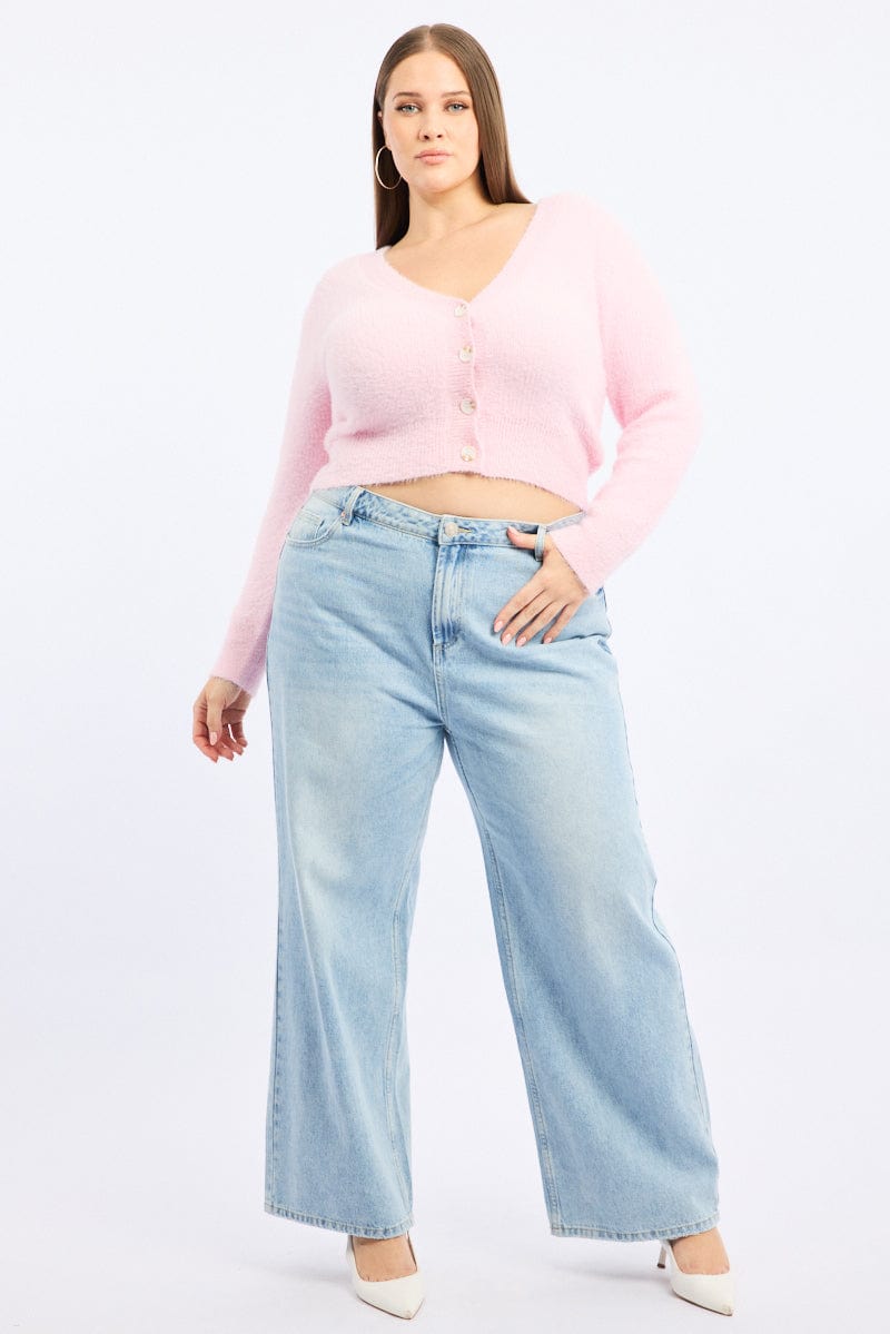 Pink Fluffy Knit Cardigan for YouandAll Fashion