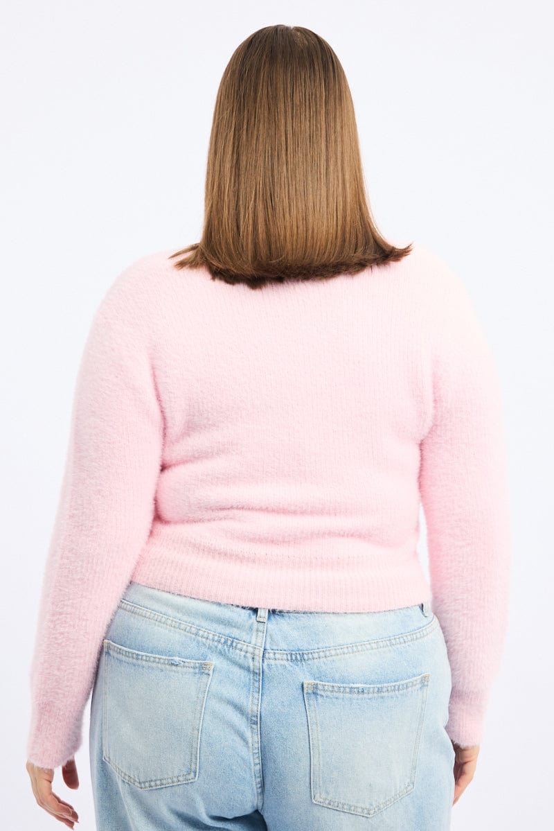 Pink Fluffy Knit Cardigan for YouandAll Fashion