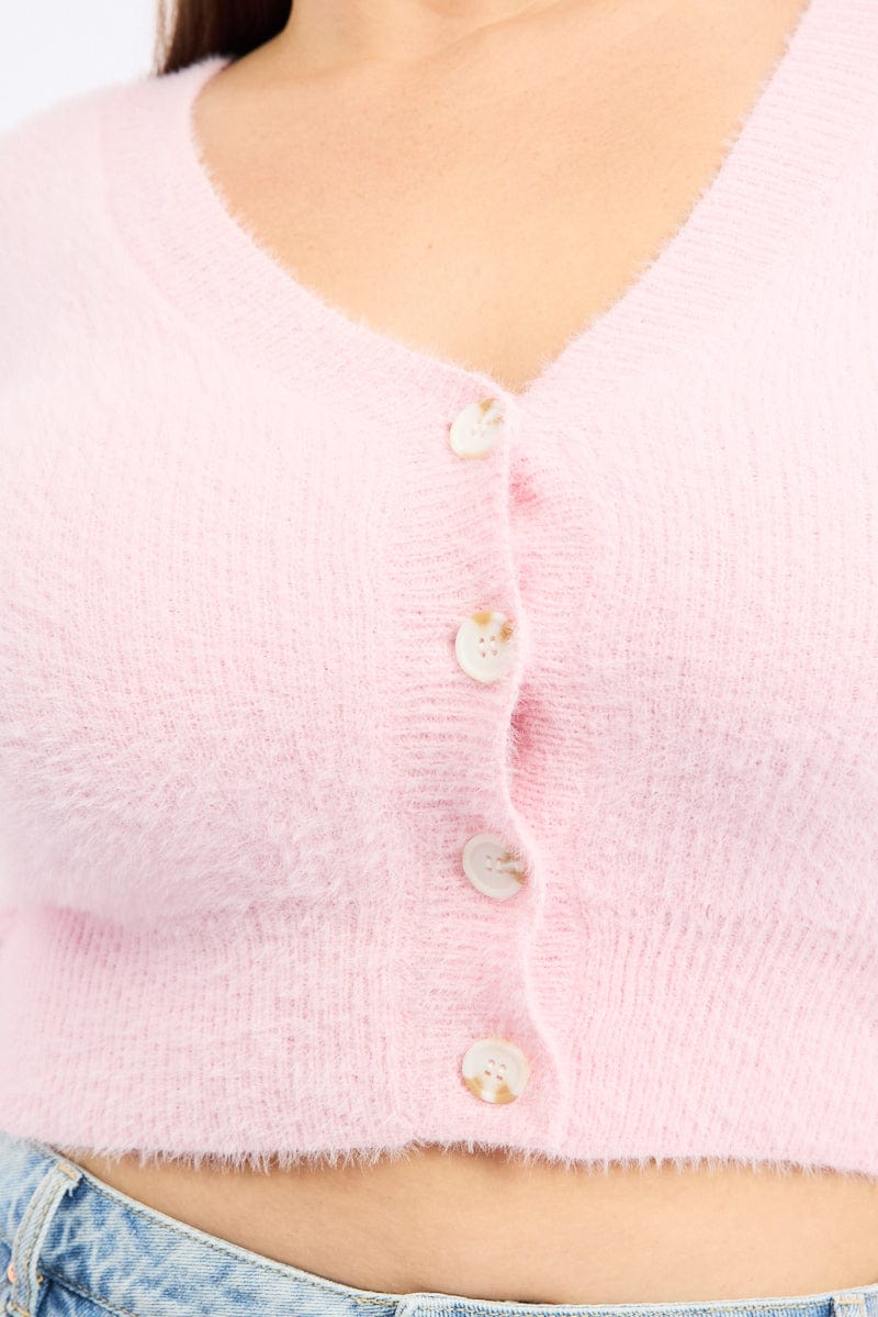 Pink Fluffy Knit Cardigan for YouandAll Fashion