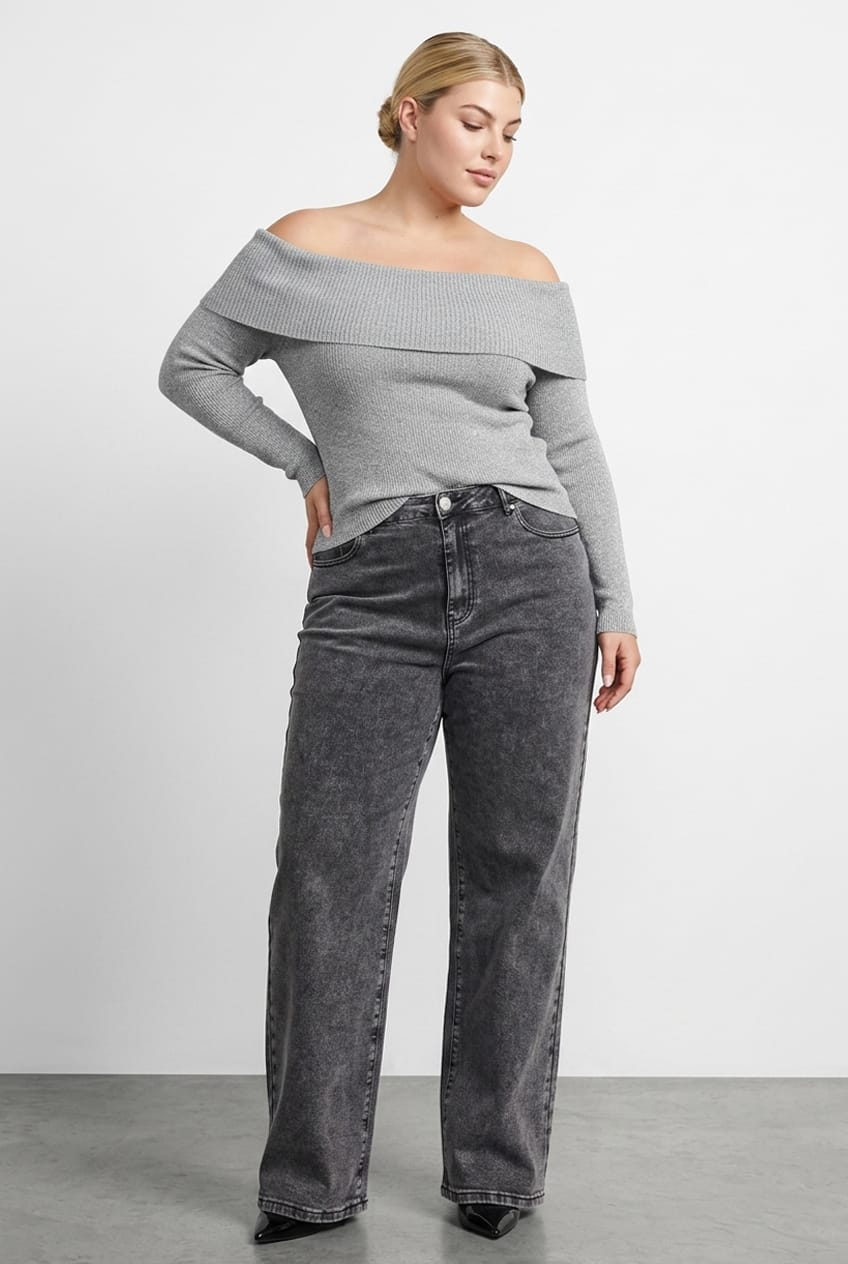 Grey Off Shoulder Knit Top for YouandAll Fashion