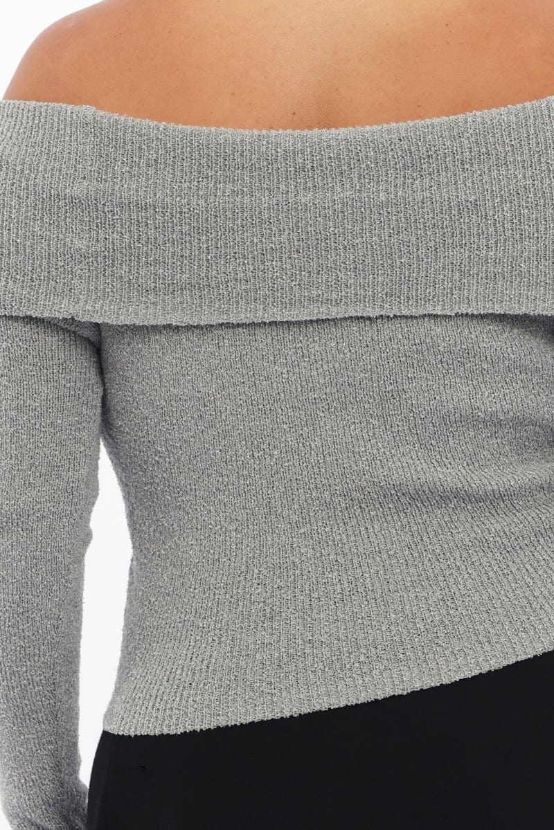 Grey Off Shoulder Knit Top for YouandAll Fashion