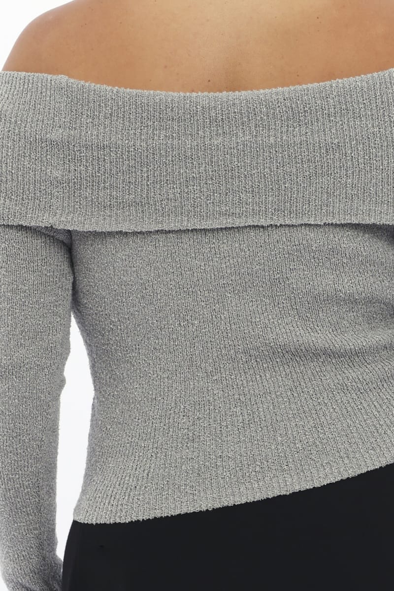 Grey Off Shoulder Knit Top for YouandAll Fashion
