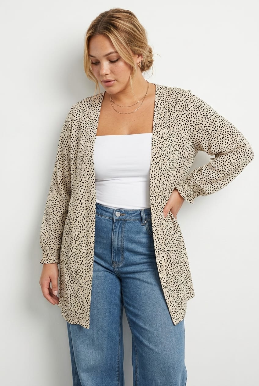 Animal Print Open Front Longline Cardigan
