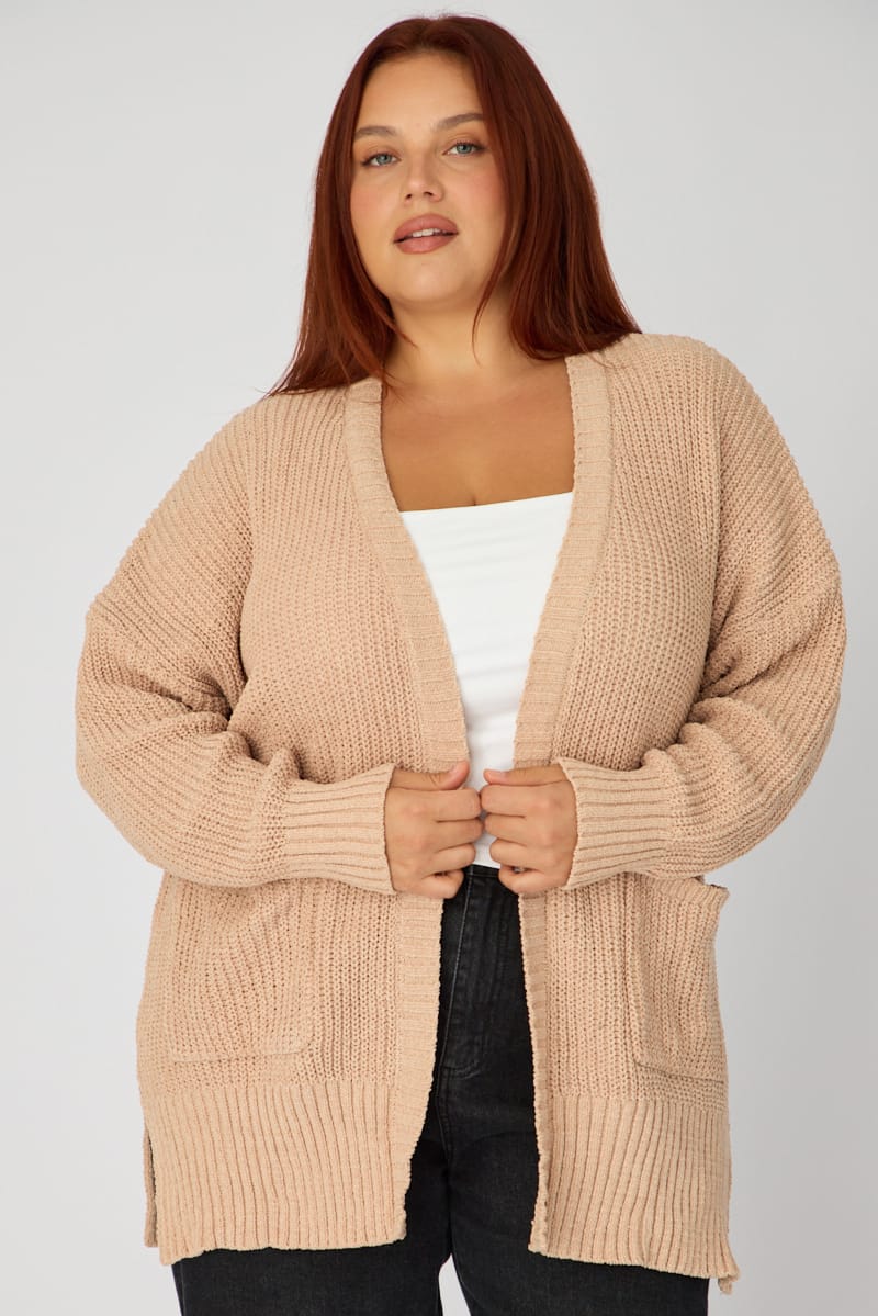 Beige Oversized Cardigan Long Sleeve Chenille for YouandAll Fashion