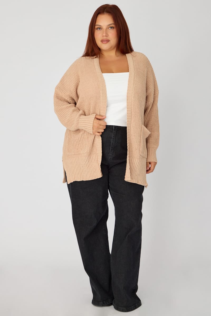 Beige Oversized Cardigan Long Sleeve Chenille for YouandAll Fashion