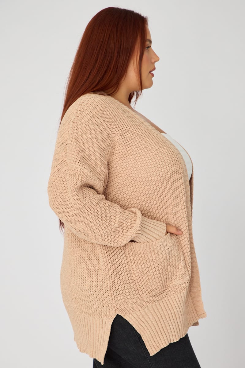 Beige Oversized Cardigan Long Sleeve Chenille for YouandAll Fashion