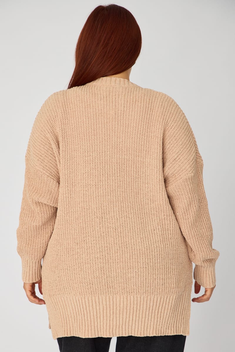 Beige Oversized Cardigan Long Sleeve Chenille for YouandAll Fashion