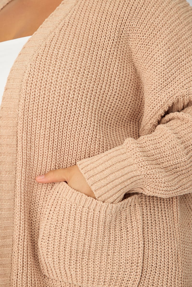 Beige Oversized Cardigan Long Sleeve Chenille for YouandAll Fashion