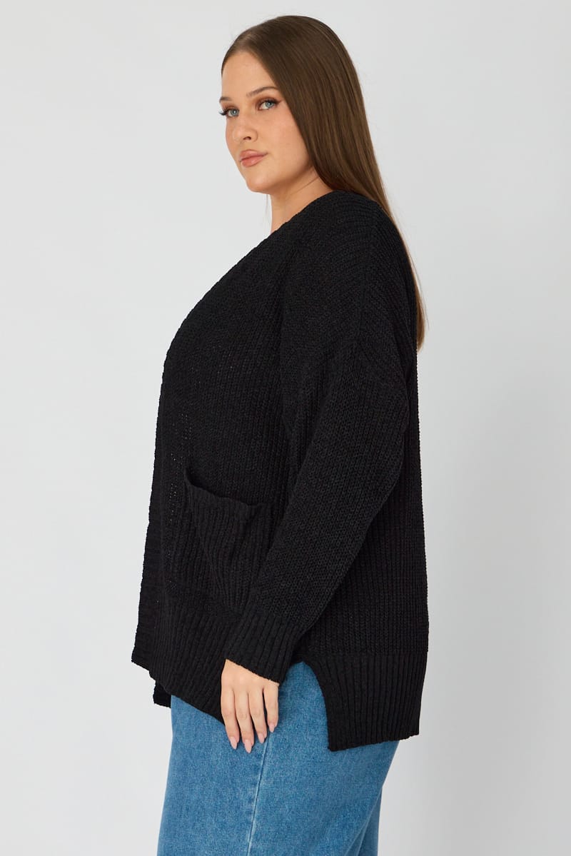 Black Oversized Cardigan Long Sleeve Chenille for YouandAll Fashion