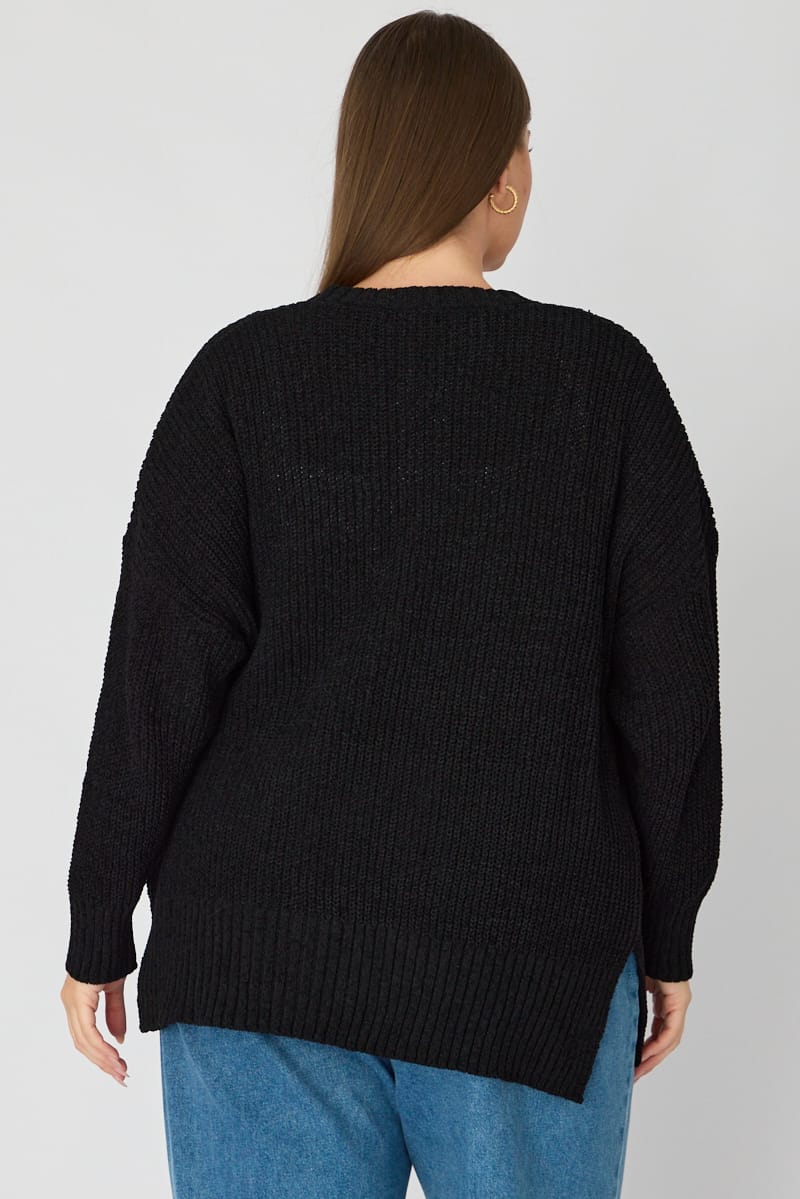 Black Oversized Cardigan Long Sleeve Chenille for YouandAll Fashion