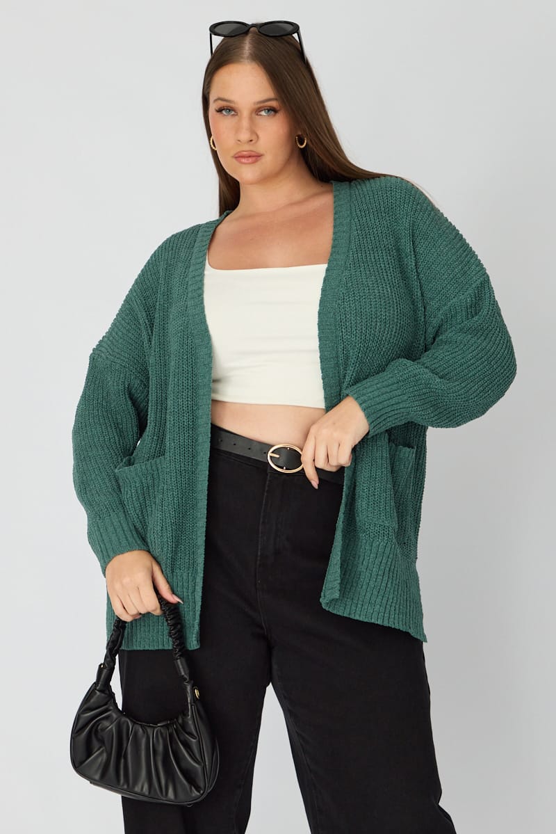 Green Oversized Cardigan Long Sleeve Chenille for YouandAll Fashion