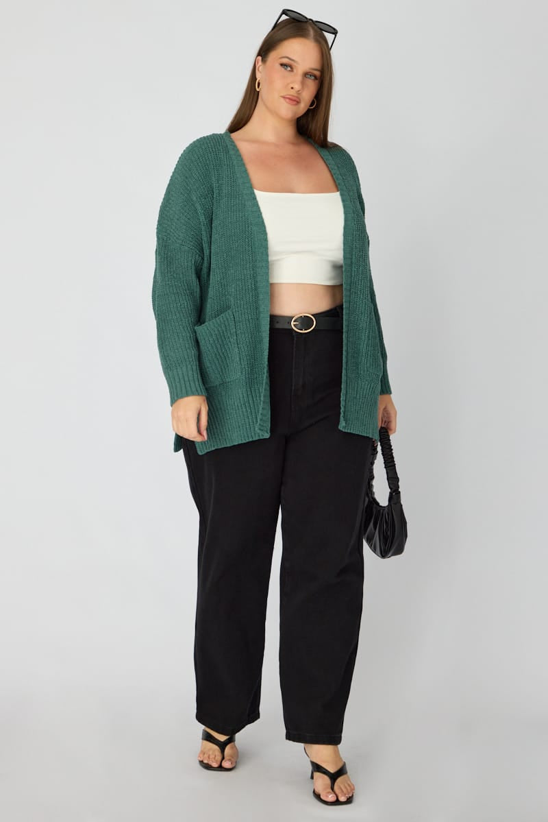 Green Oversized Cardigan Long Sleeve Chenille for YouandAll Fashion