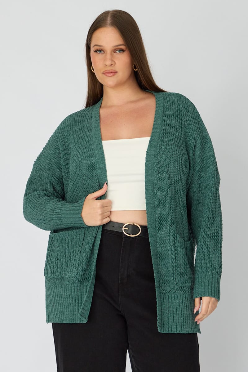 Green Oversized Cardigan Long Sleeve Chenille for YouandAll Fashion