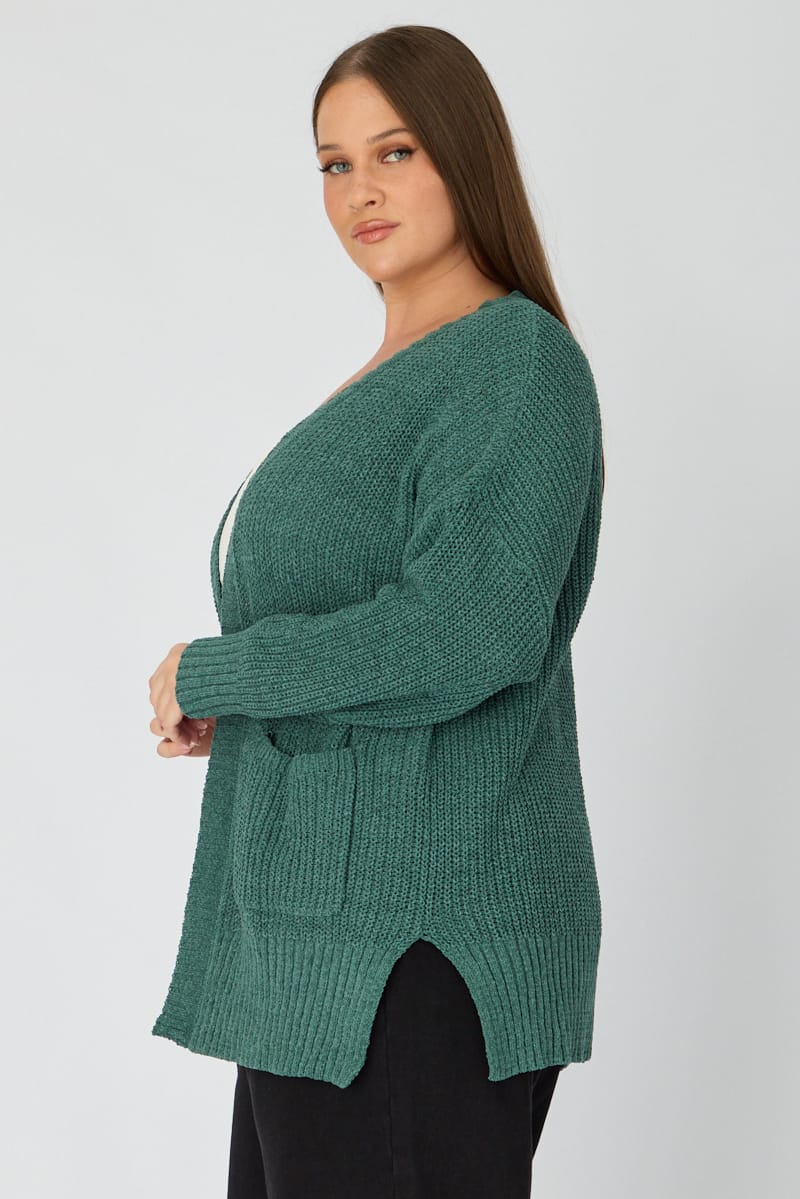 Green Oversized Cardigan Long Sleeve Chenille for YouandAll Fashion