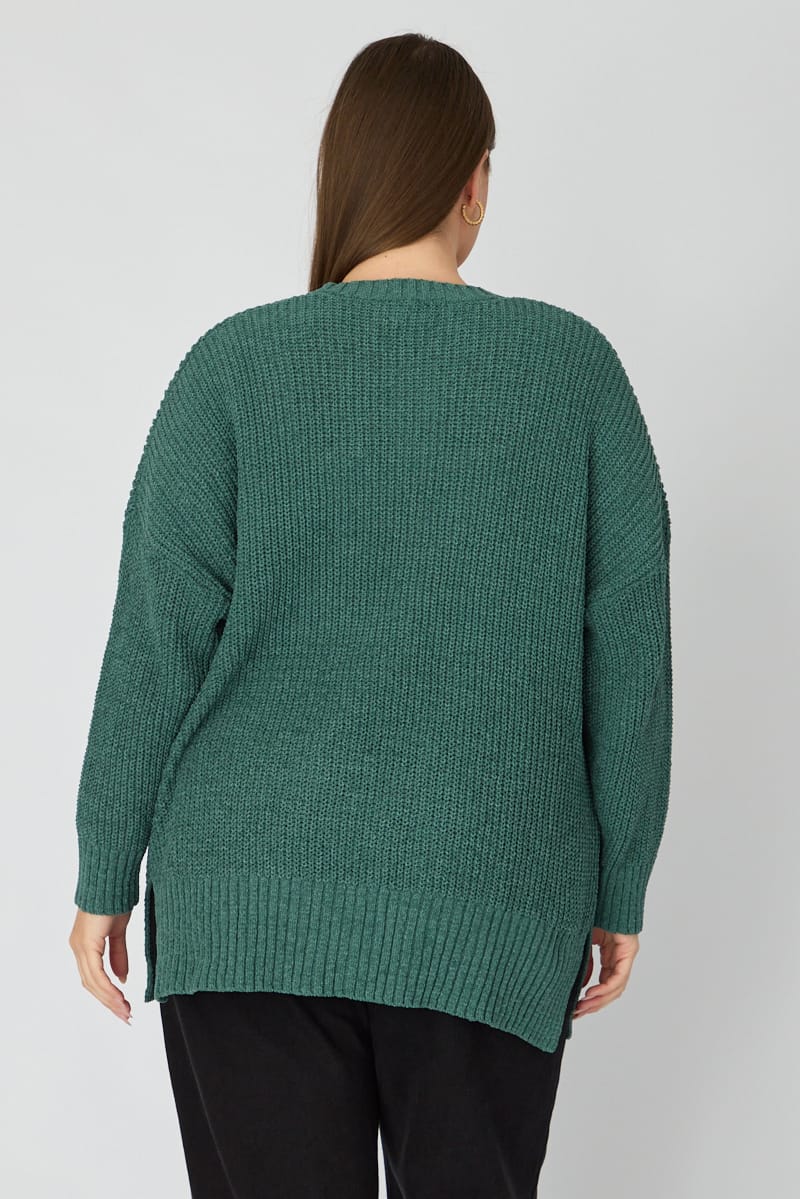 Green Oversized Cardigan Long Sleeve Chenille for YouandAll Fashion