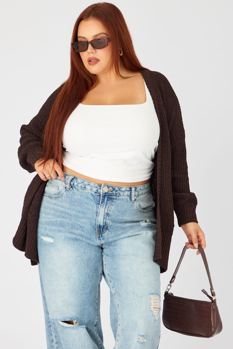 Brown Oversized Cardigan Long Sleeve Chenille for YouandAll Fashion